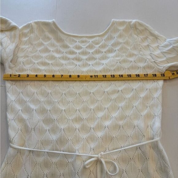 Scoop Back Open Knit Dress Size XL Ivory Maxi Balloon Sleeves Belt Bridal - Picture 11 of 13